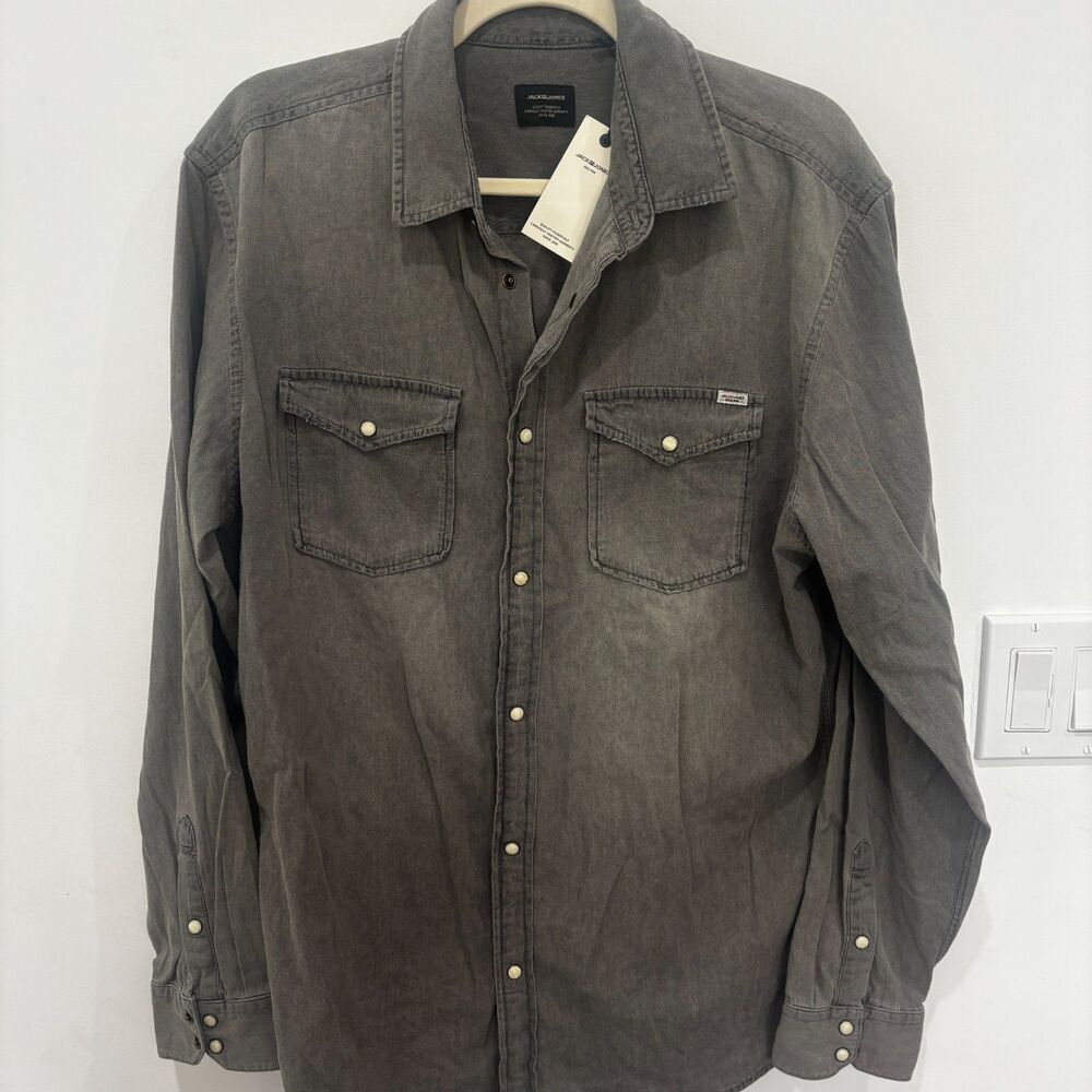 Jack & Jones Slim Fit Denim Shirt Grey Wash NWT Men’s Size XL